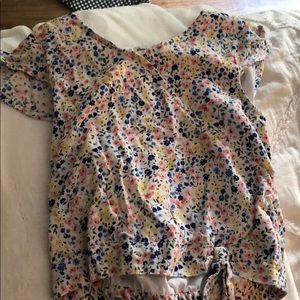 Floral shirt with a tie in the front